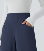 Pantalon tailleur large gainant taille haute en micro-gaufré avec poches Halara Flex™
