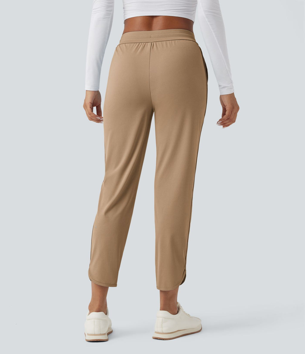 Pantalon de golf fuselé, taille mi-haute, cordon, ourlet courbé, séchage rapide, avec poches—UPF40+