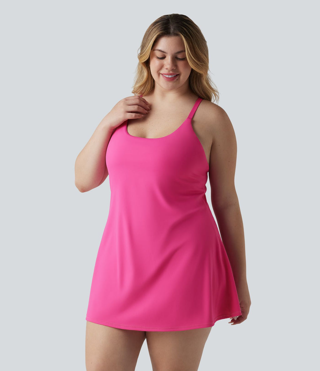 Robe de danse grande taille SoftlyZero™ Plush effet push-up dos nu avec bretelles réglables croisées et brassière intégrée – Édition Easy Peasy