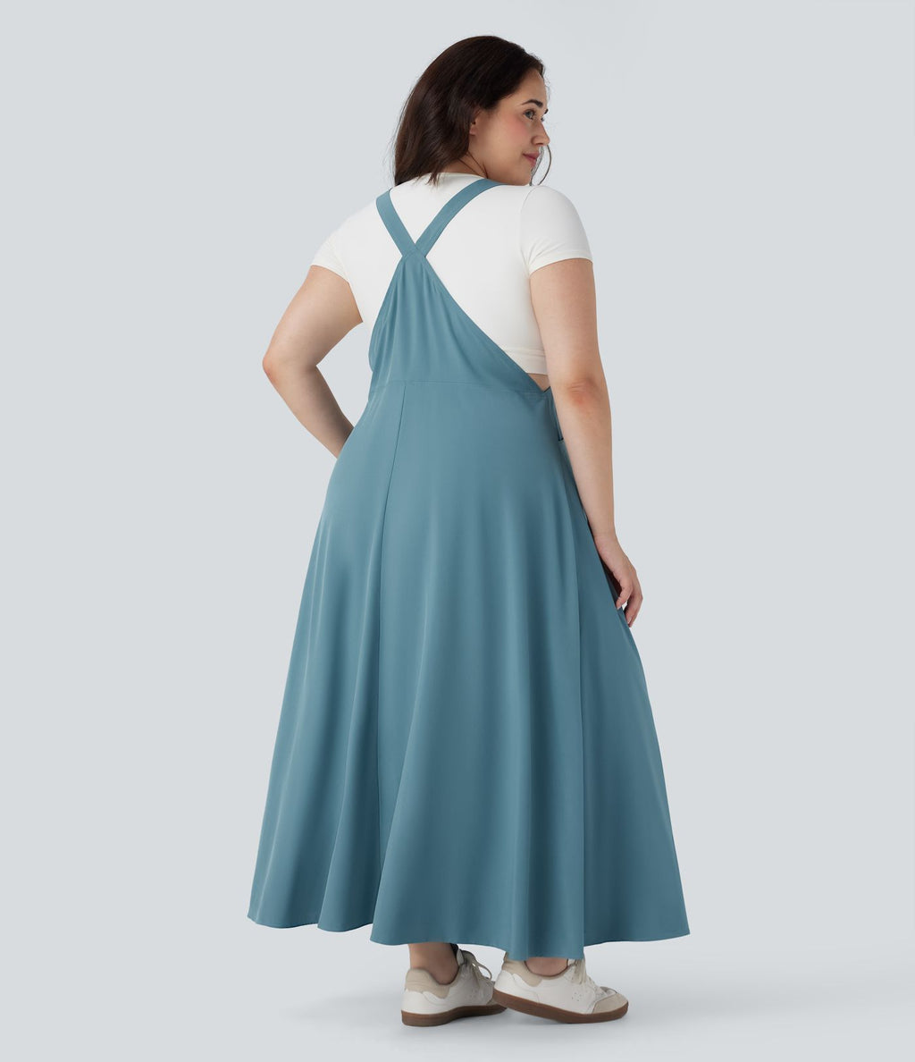 Robe chasuble décontractée grande taille mi-longue fluide à séchage rapide Breezeful™ avec bretelles ajustables boutons et poches