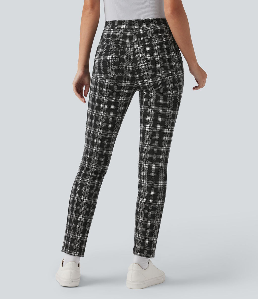 Halara Flex™ Pantalon skinny tailleur taille haute à motif pied-de-poule avec poches arrière