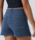 Micro skort jean Halara Flex™  taille mi-haute asymétrique avec poches