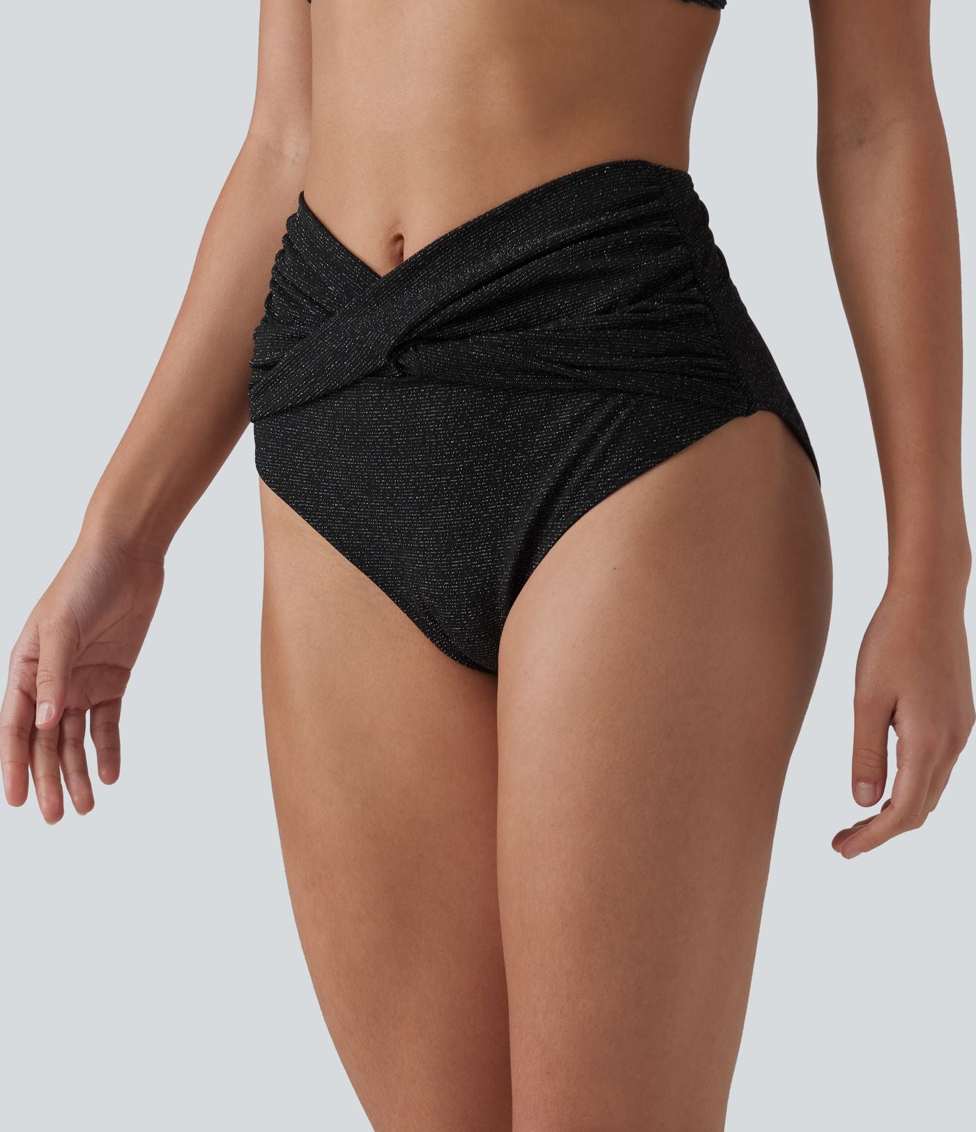 Bas de bikini métallisé taille haute ventre plat
