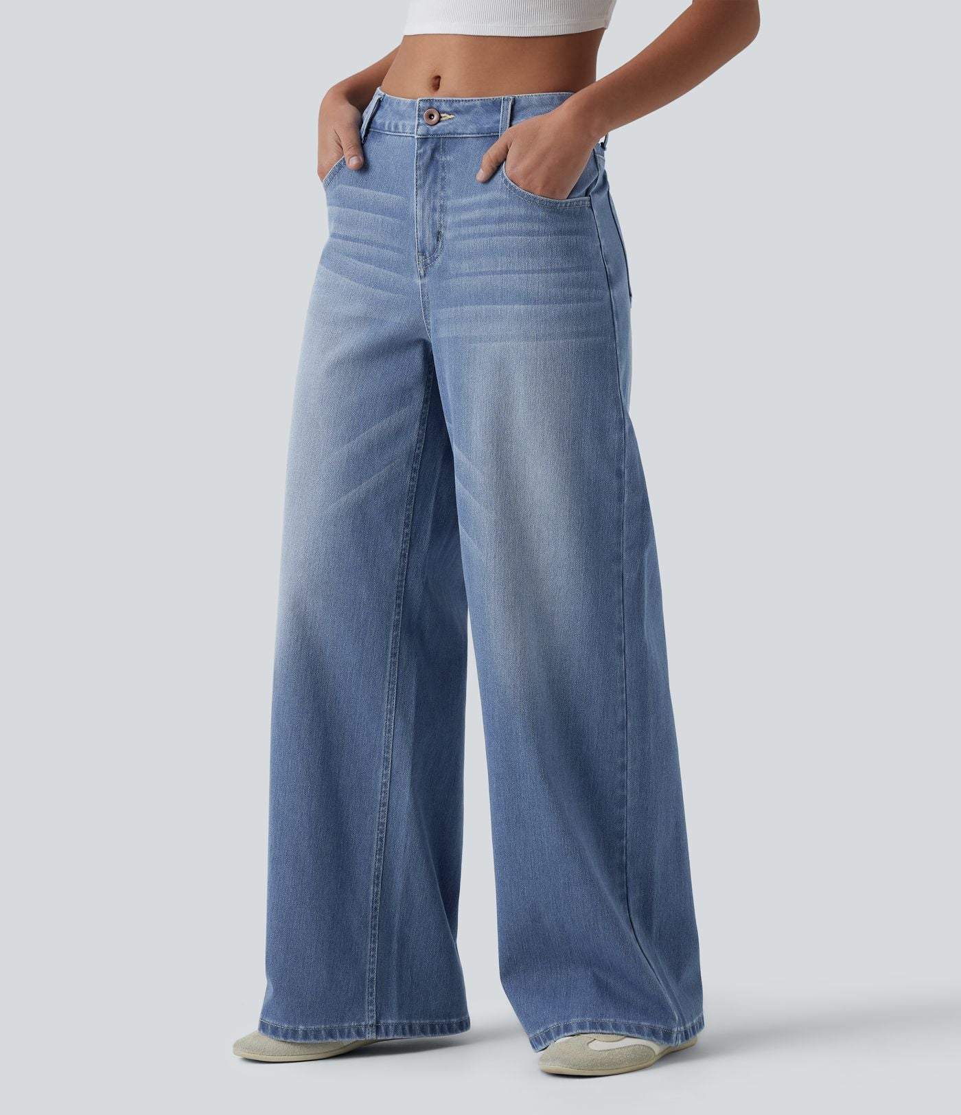 Jean Halara Flex™ mi-taille large ample délavé décontracté avec poches