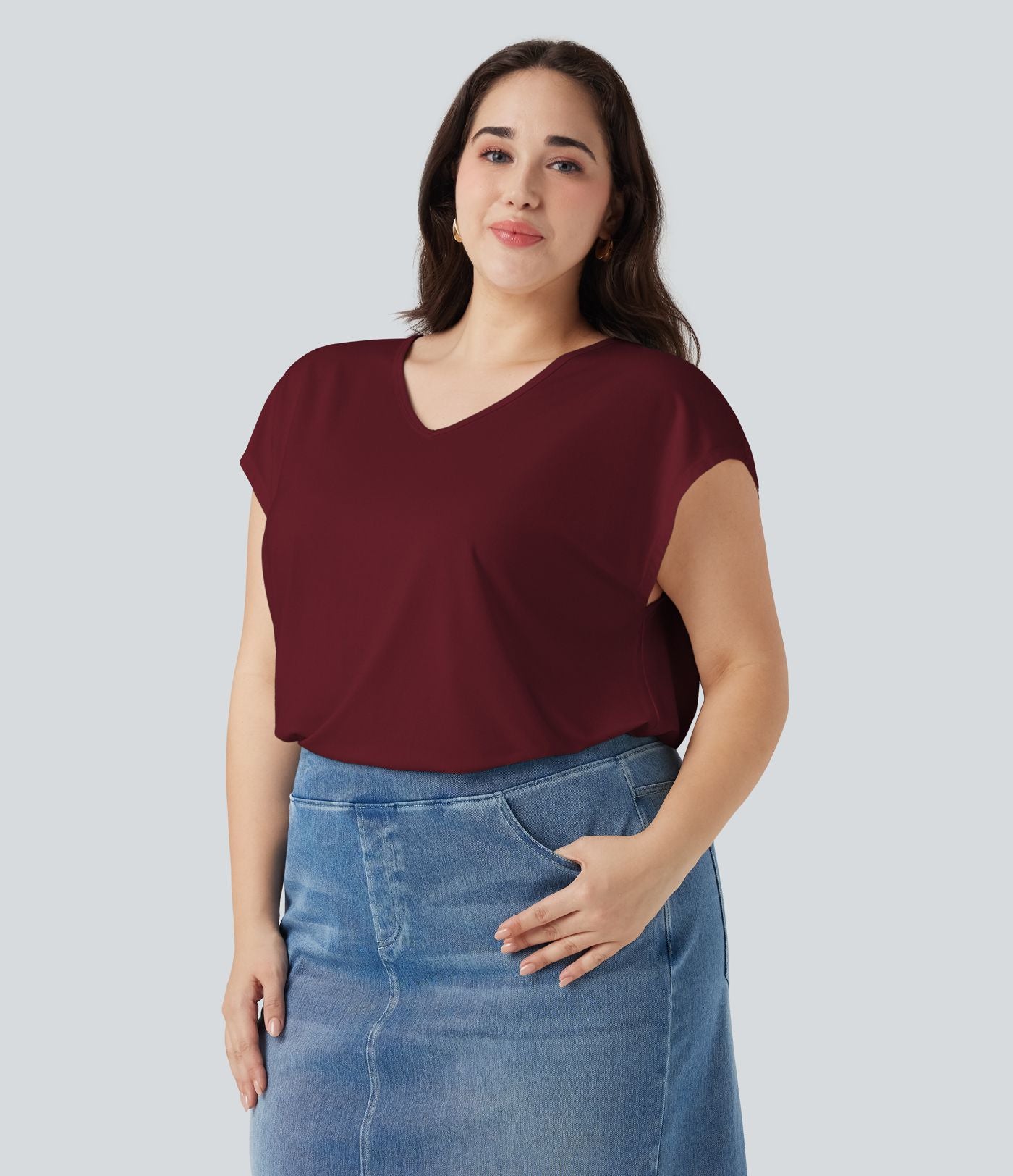 T-shirt décontracté grande taille col V manches courtes