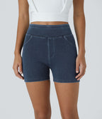 Halara Flex™ Shorts 7,5cm Casual en Denim Tricot Extensible Taille Haute Avec Poches Latérales Arrière