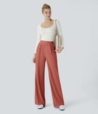 Halara Flex™ Pantalon Tailleur Évasé à Taille Haute Sculptant la Silhouette avec Poches Latérales Micro Waffle