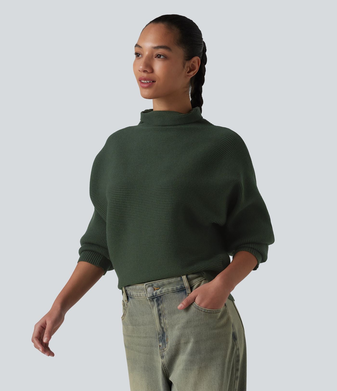 Pull casual col montant à manches chauve-souris