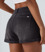 Short 7,5 cm décontracté en jean extensible Halara Flex™ taille moyenne avec boutons, zip et multiples poches