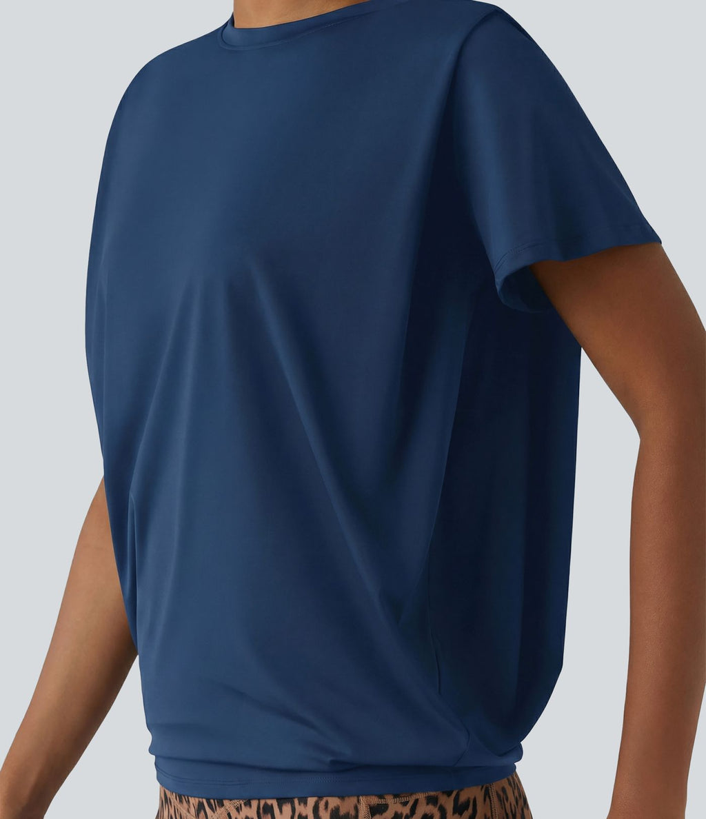 Haut de sport col rond manches courtes effet frais InstantCool avec fronces, protection solaire UPF50+