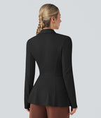 Manteau de travail col châle ourlet à volants à manches longues Halara Flex™