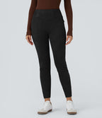 Legging casual en suédine longueur cheville avec poches latérales et taille haute