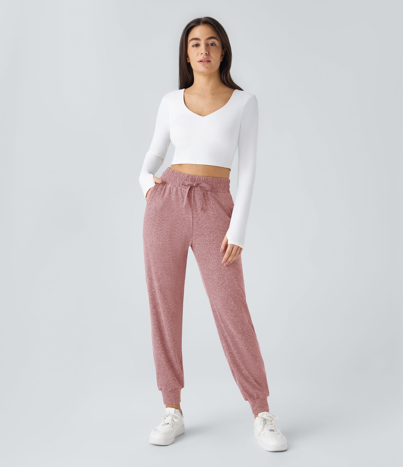 Jogging Yoga Froncé Taille Haute Cordon de Serrage Poche Latérale
