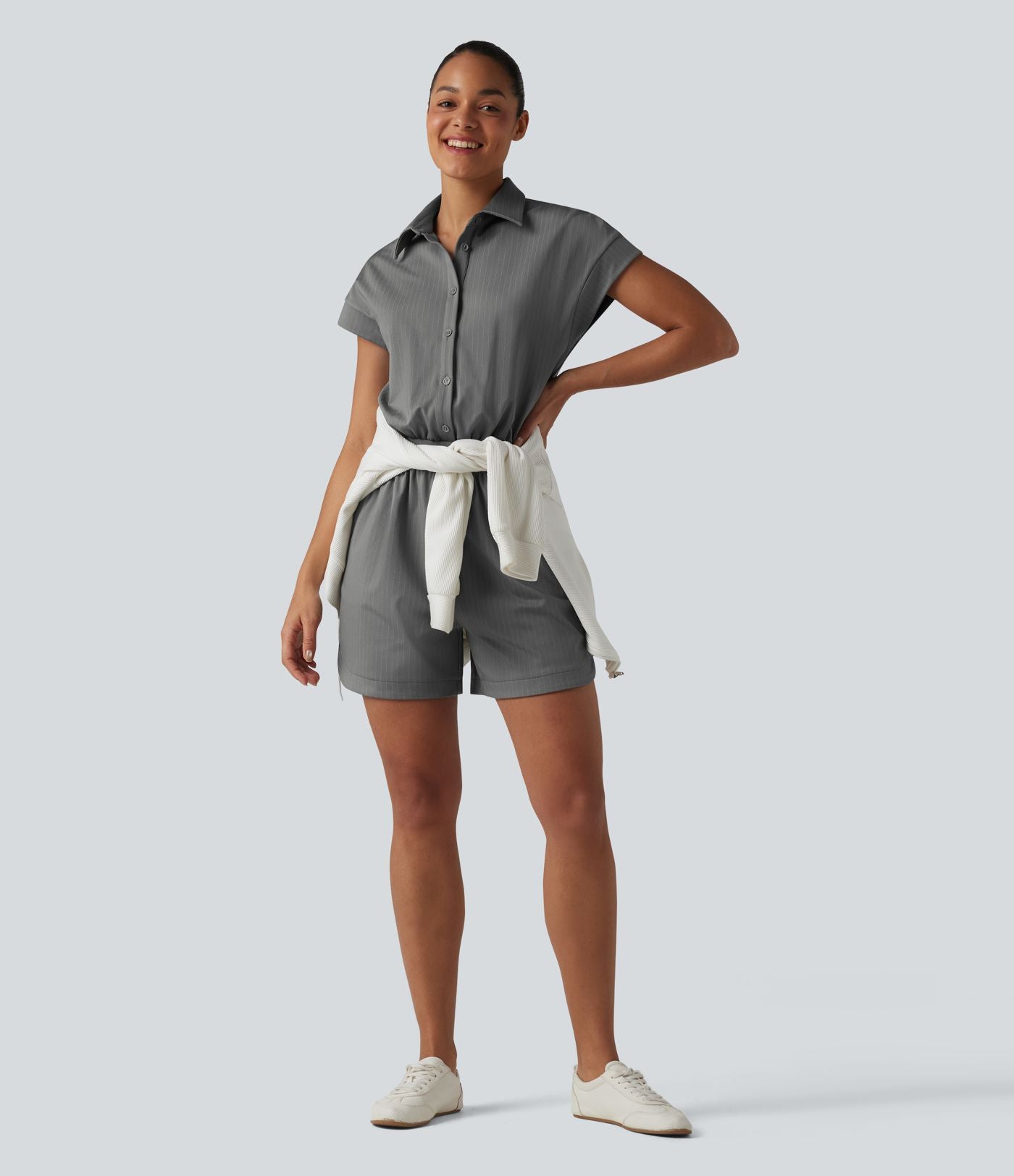 Combinaison short casual à manches courtes rayée avec poches — Édition Easy Peasy