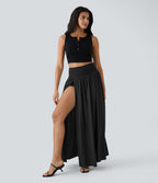 Breezeful™ Jupe Taille Haute Casual Maxi Séchage Rapide Fluide Fente Plissée 2 en 1