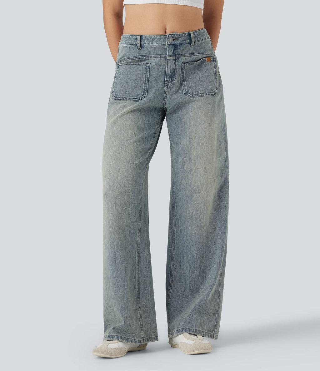 Jean large délavé Halara Flex™ taille mi-haute avec poches
