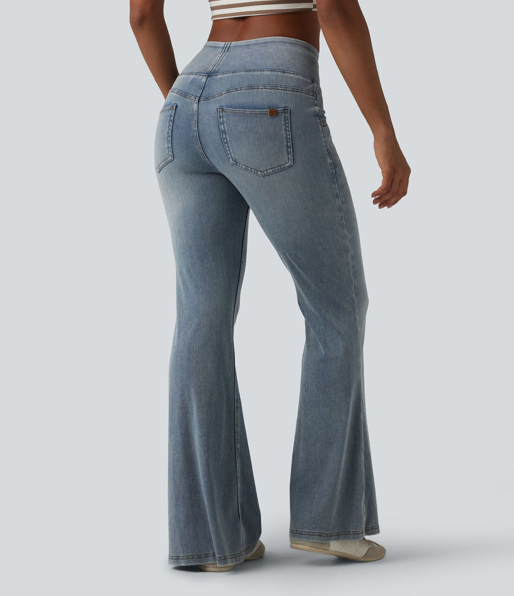 Halara Flex™ Jean évasé décontracté taille mi-haute en lyocell délavé avec poches