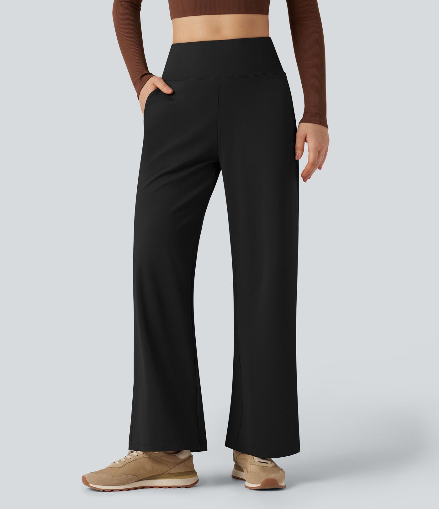 Pantalon de yoga large gainant taille haute avec poches