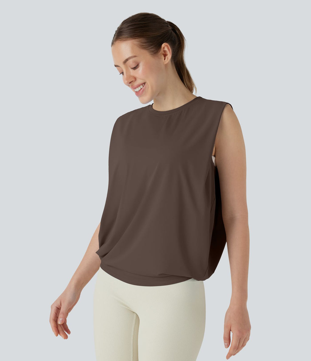 Débardeur de yoga col rond froncé, tissu rafraîchissant - Protection UPF50+