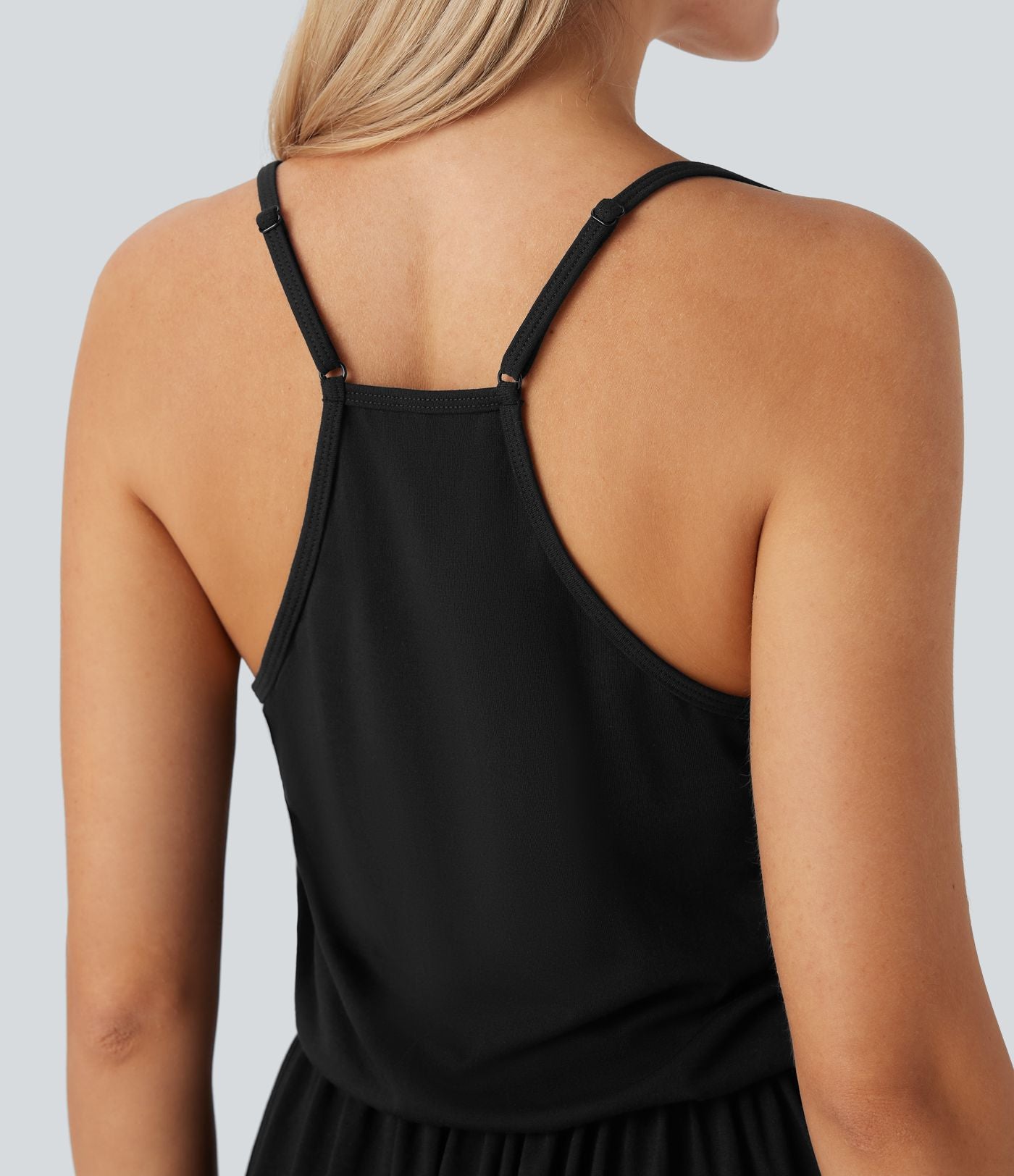 Robe longue fluide type nuisette à bretelles ajustables avec poches