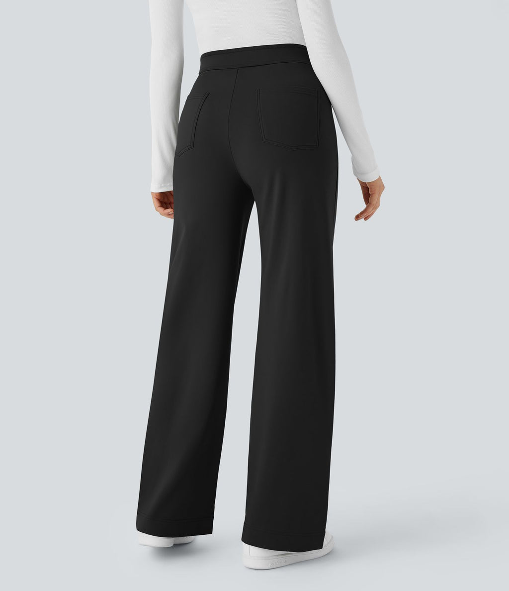 Pantalon  taille haute décontracté thermique Softlyzero™, jambes droites, boutons et poches multiples