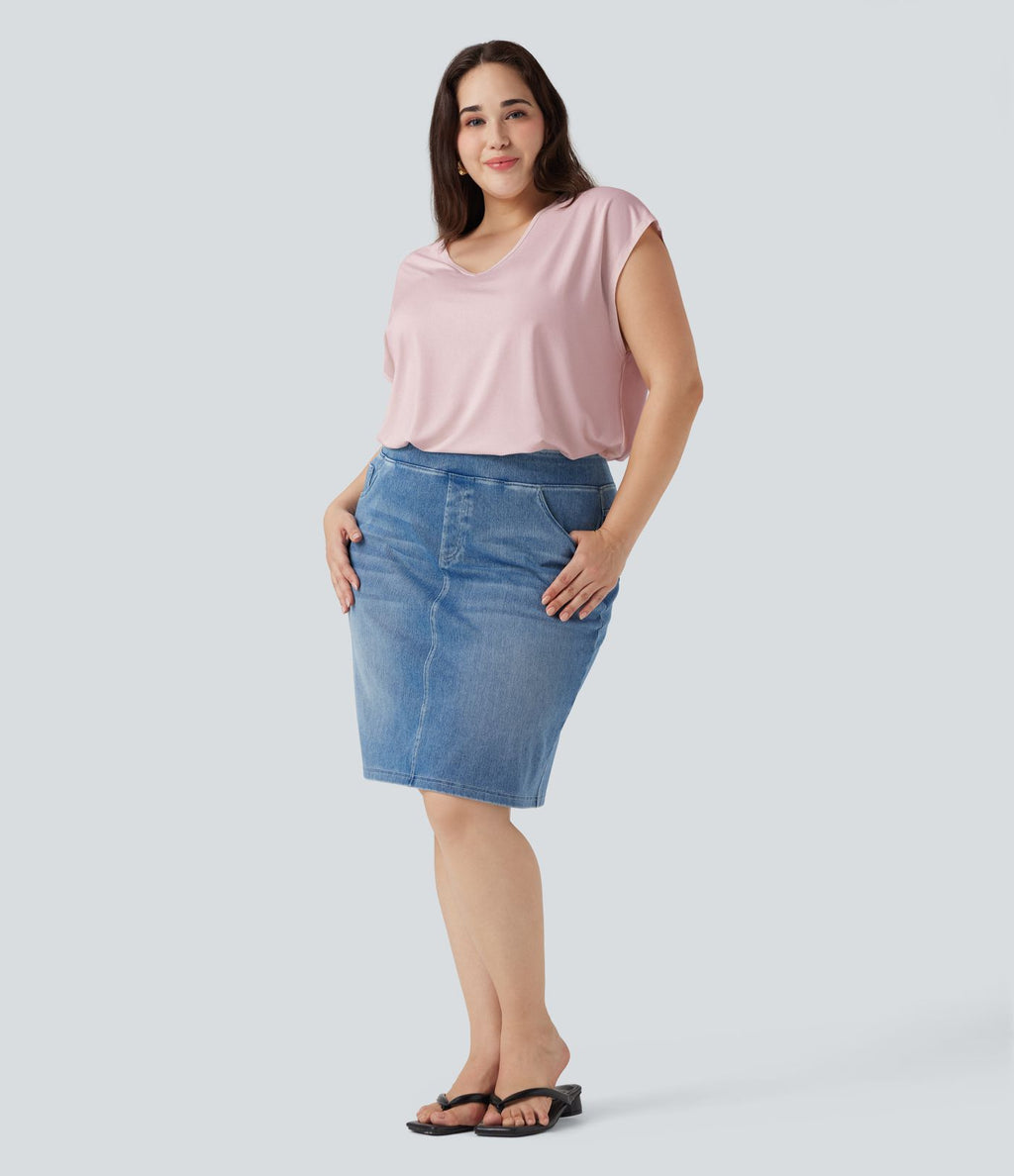 T-shirt décontracté grande taille col V manches courtes
