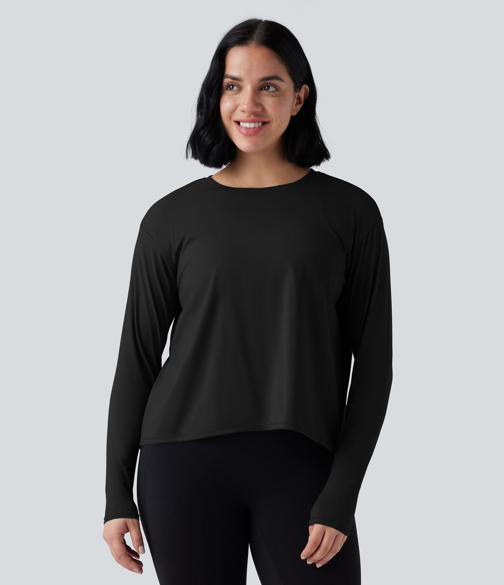 Haut de sport yoga SoftlyZero™ 2-en-1 col rond à manches longues avec nœud au dos et effet frais InstantCool, protection solaire UPF50+