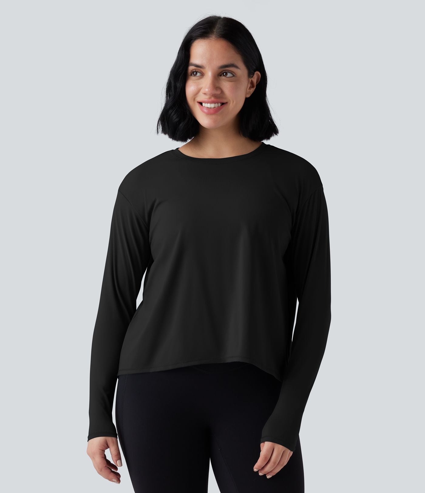 Haut de sport yoga SoftlyZero™ 2-en-1 col rond à manches longues avec nœud au dos et effet frais InstantCool, protection solaire UPF50+