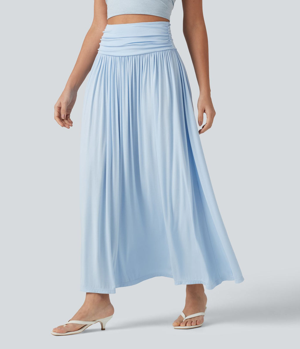 Jupe longue fluide froncée taille haute
