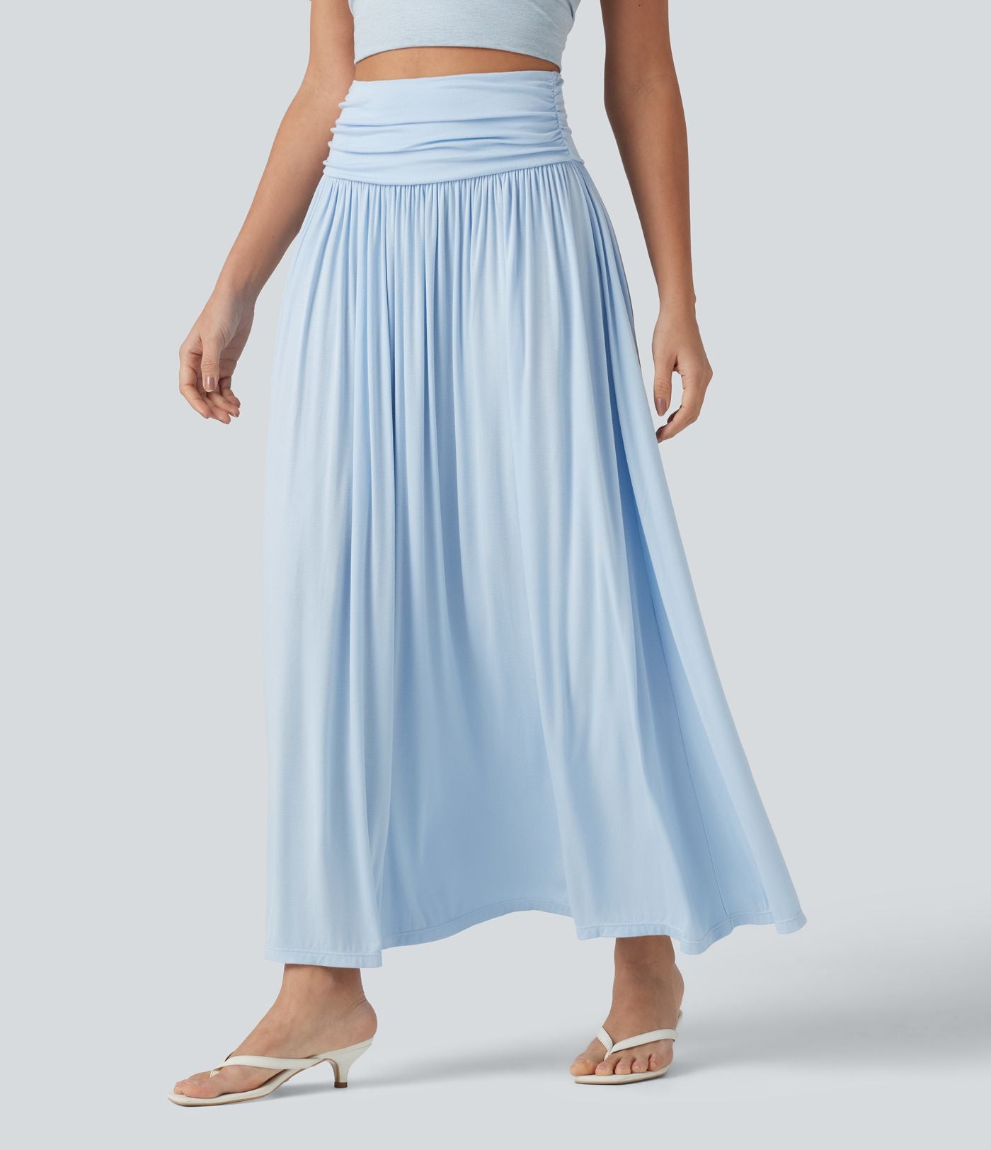 Jupe longue fluide froncée taille haute