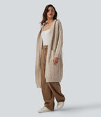 Gilet long casual à capuche manches longues avec poches