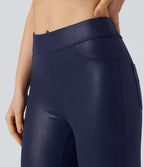Pantalon de yoga gainant taille haute brillant effet cuir avec poches Halara Ultrasculpt™