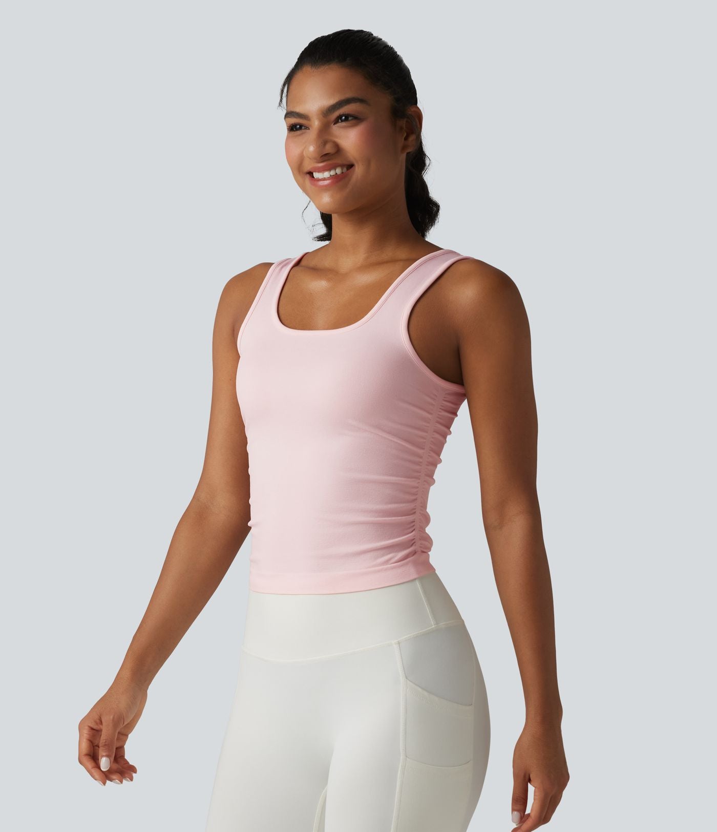 OneForm Seamless Flow Débardeur de yoga sans couture col carré avec fronces