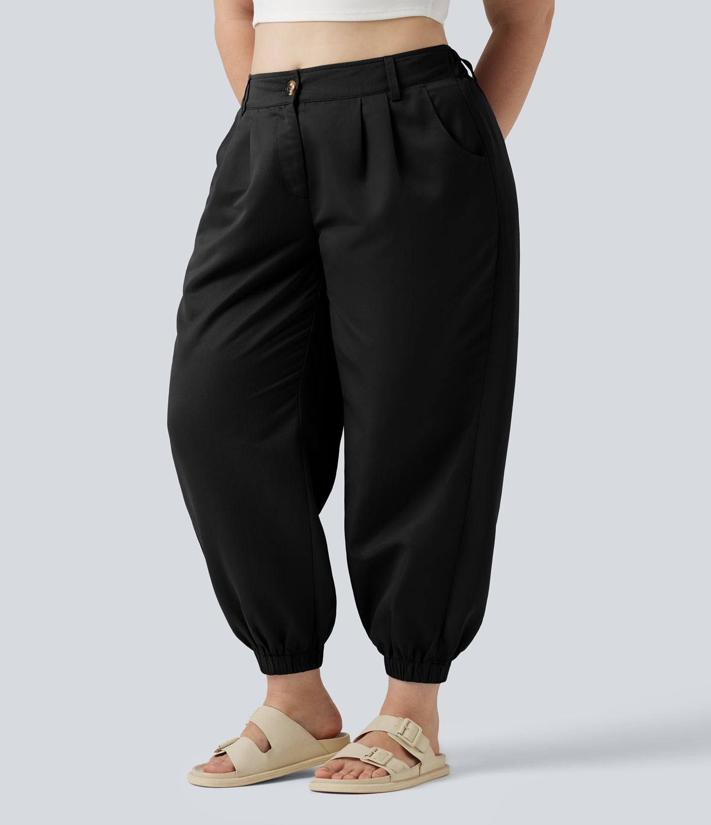 Pantalon jogging grande taille, taille mi-haute avec poches