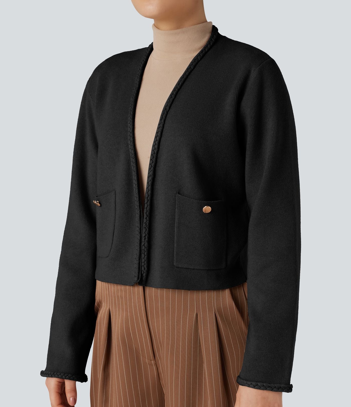 Cardigan tailleur ouvert manches longues avec poches
