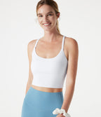 Caraco de yoga court col rond échancré avec brassière intégrée et ourlet croisé