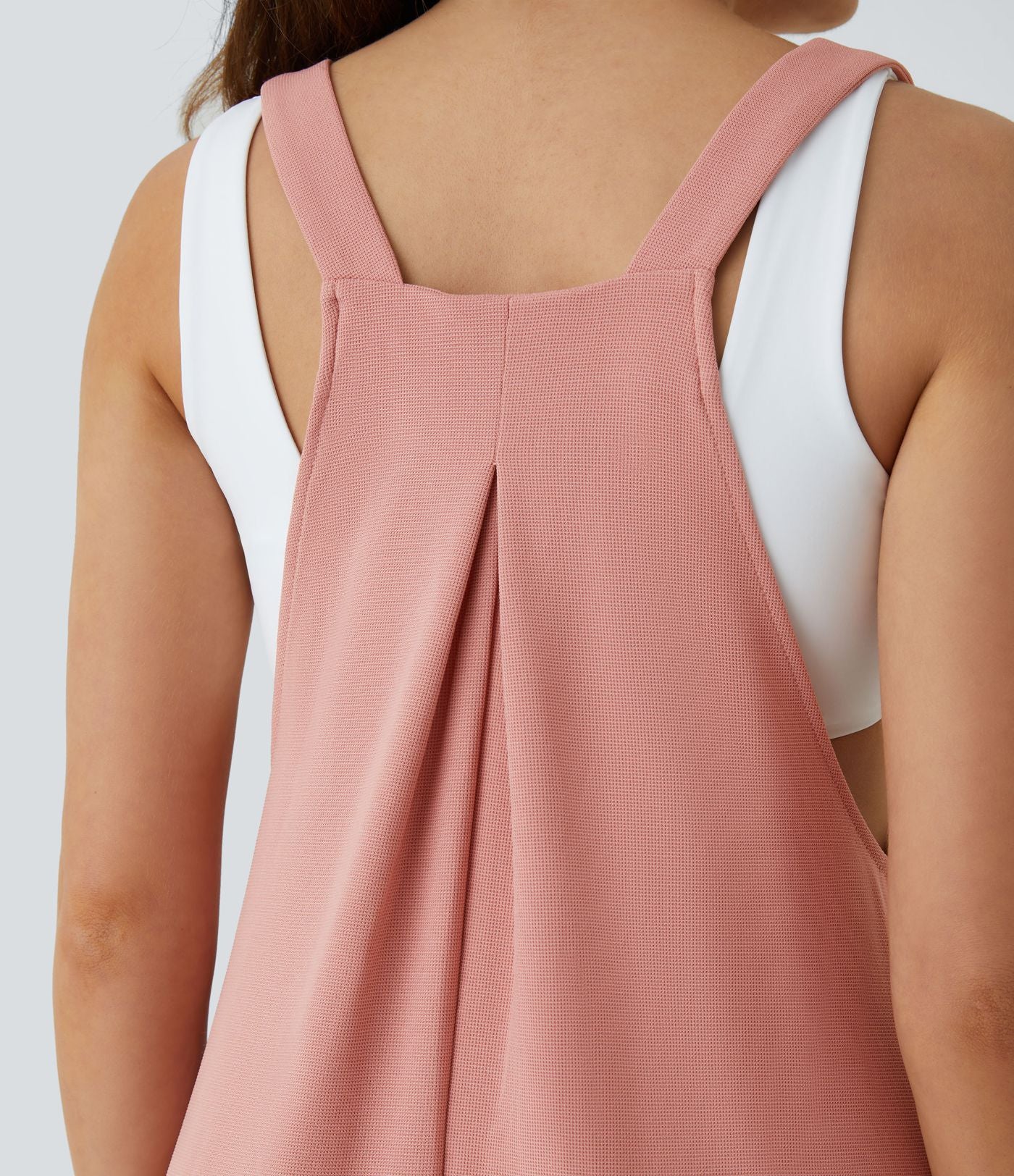 Salopette Casual Bretelles Ajustables Boutonnés Multiples Poches Plis et Tissu Gaufré