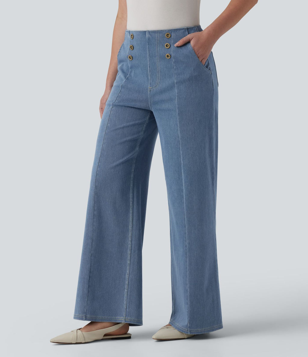 Halara Flex™ Jean large taille haute à boutons décoratifs avec poches