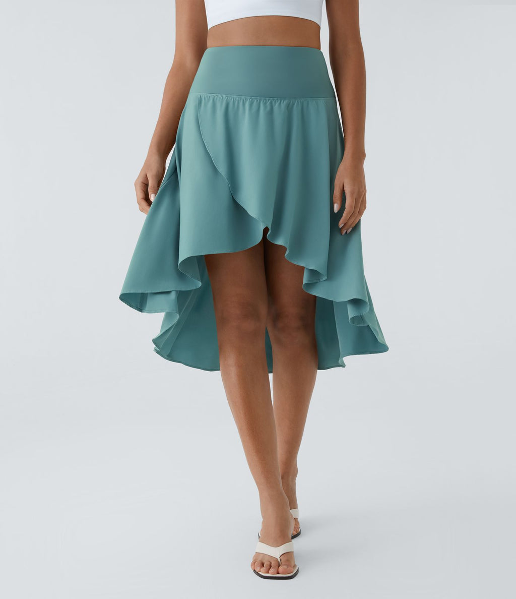 Breezeful™ Jupe Danse Fluide 2-en-1 à Taille Haute Volants Asymétriques Haut-Bas et Séchage Rapide