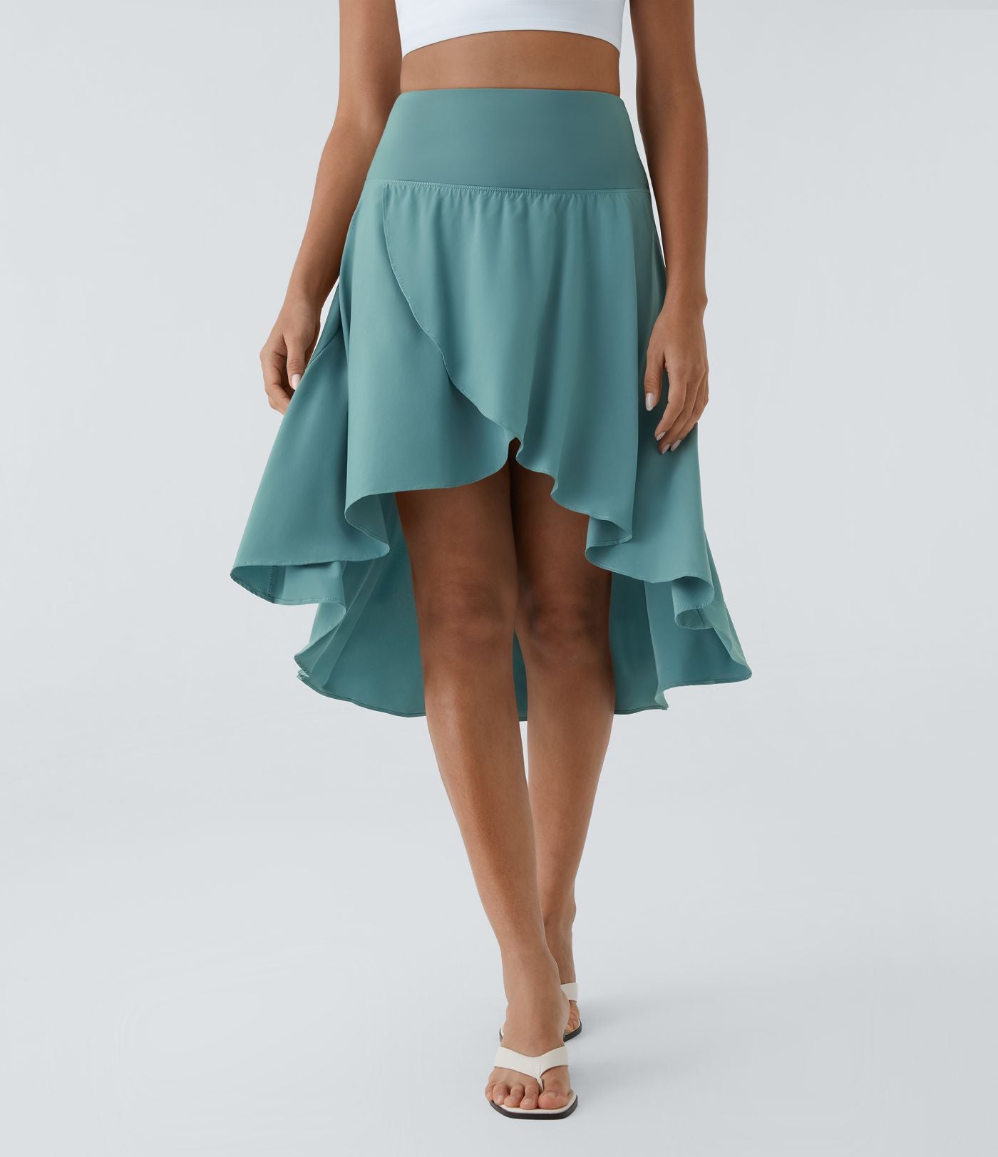 Breezeful™ Jupe Danse Fluide 2-en-1 à Taille Haute Volants Asymétriques Haut-Bas et Séchage Rapide