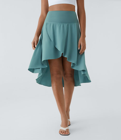 Breezeful™ Jupe Danse Fluide 2-en-1 à Taille Haute Volants Asymétriques Haut-Bas et Séchage Rapide