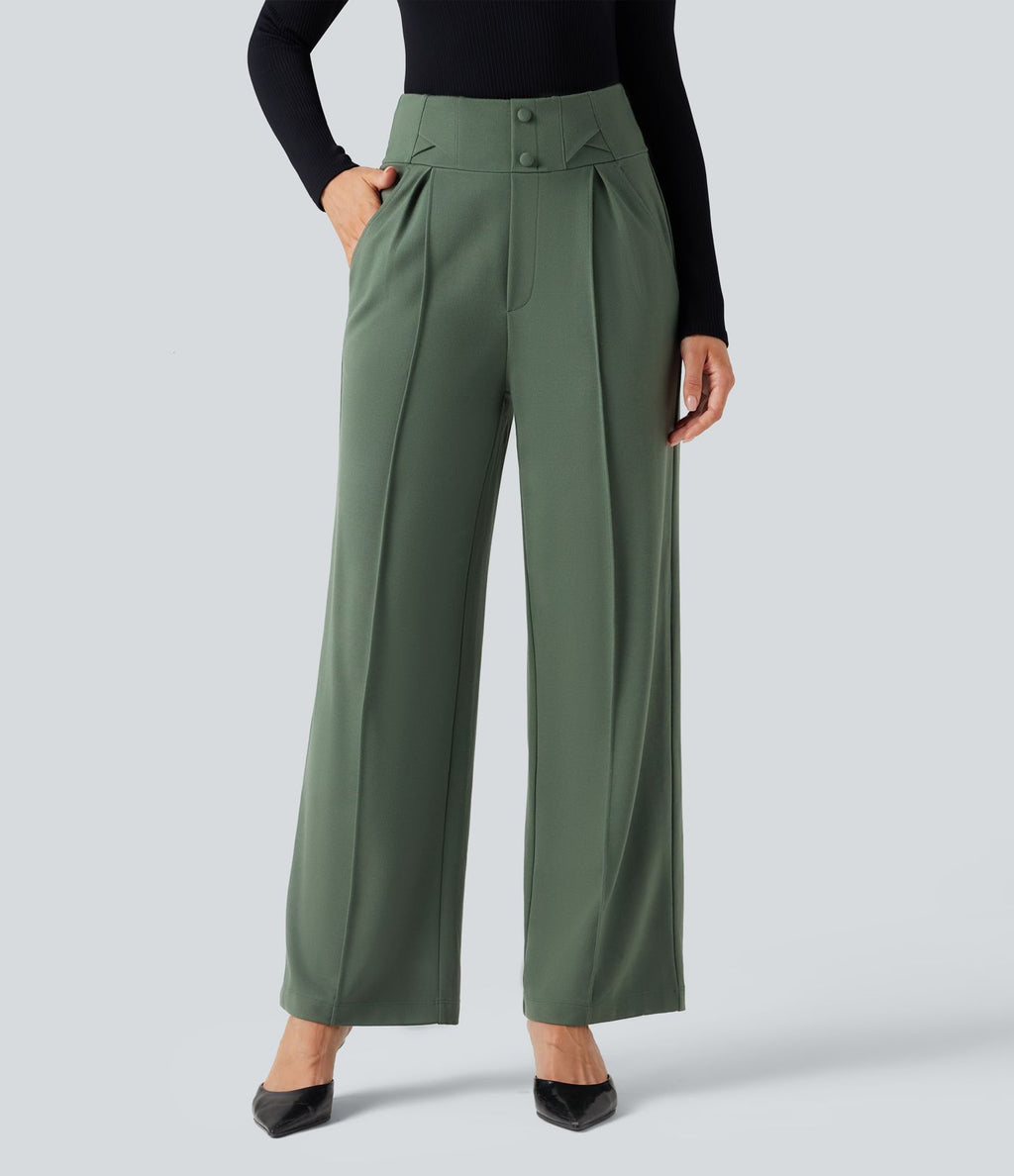 Pantalon tailleur coupe droite taille haute Halara Flex™ avec poches