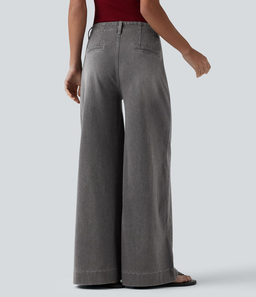Halara Flex™ Jean large Palazzo et Taille Haute avec Poches Avant en Tricot Extensible Lavé
