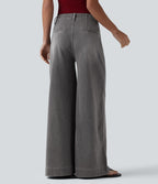 Halara Flex™ Jean large Palazzo et Taille Haute avec Poches Avant en Tricot Extensible Lavé