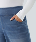 Halara Flex™ Jeans Larges Casual Taille Haute Multiples Poches Lavés Élastiques et Tricotés Grande Taille