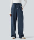 Pantalon jogging en coton molleton français délavé taille haute avec cordon de serrage et poches