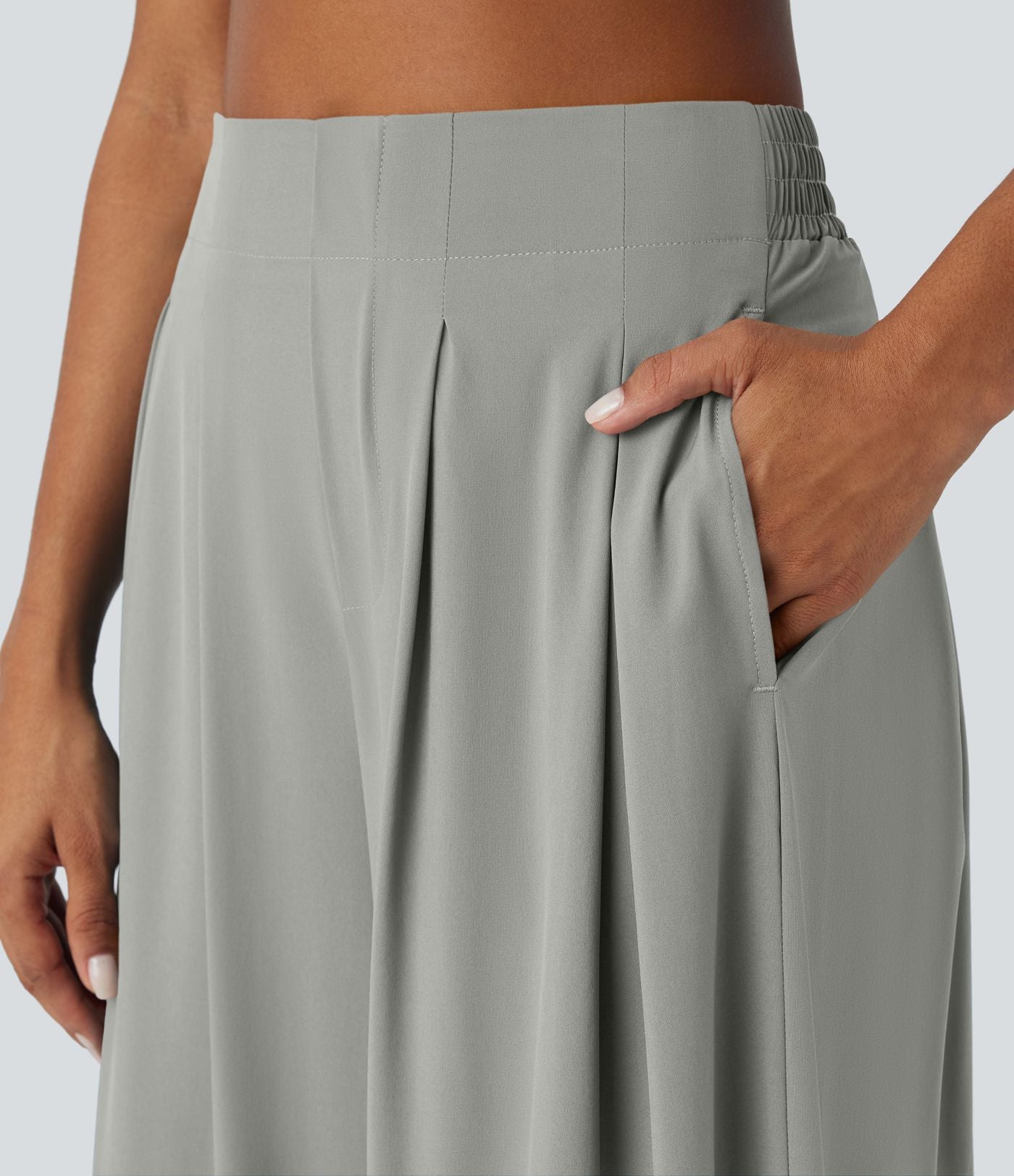Breezeful™ Pantalon Large Fluide Taille Haute Plis Poches Latérales et Taille Élastique Séchage Rapide