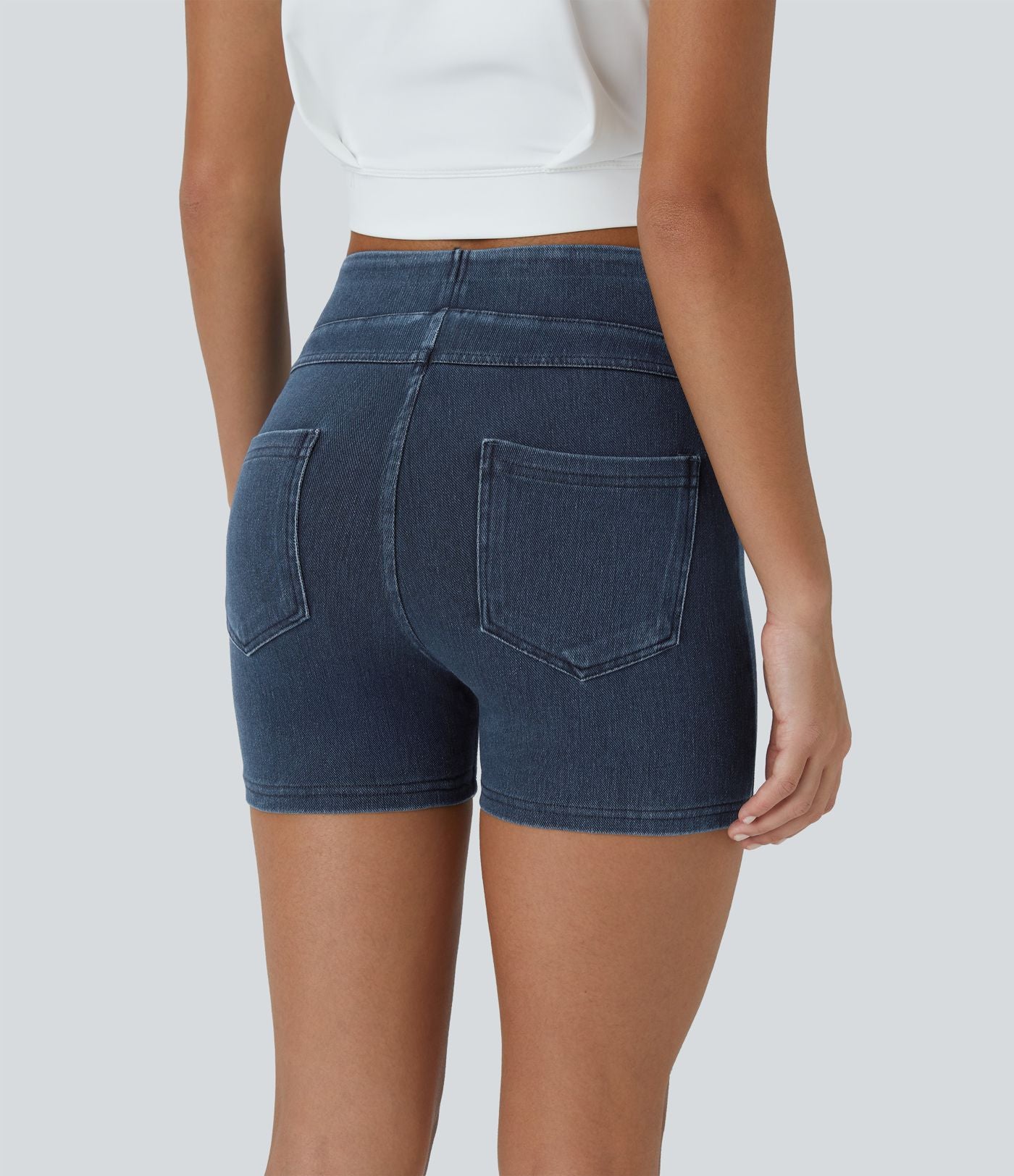 Halara Flex™ Shorts 7,5cm Casual en Denim Tricot Extensible Taille Haute Avec Poches Latérales Arrière