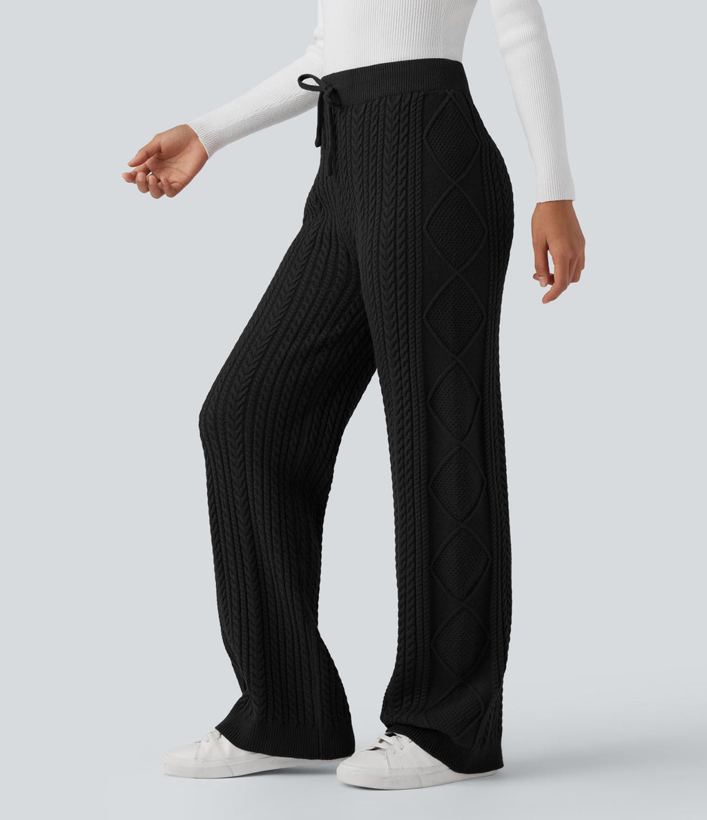 Pantalon décontracté en maille taille mi-haute avec cordon de serrage