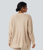 Cardigan décontracté gaufré manches longues avec poches